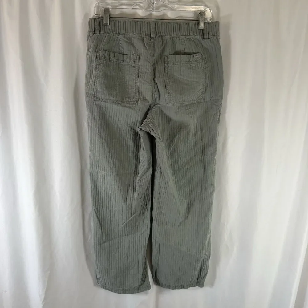 Eddie Bauer Pants Women's 6 Green Striped Straight Leg Elastic Waist Band
